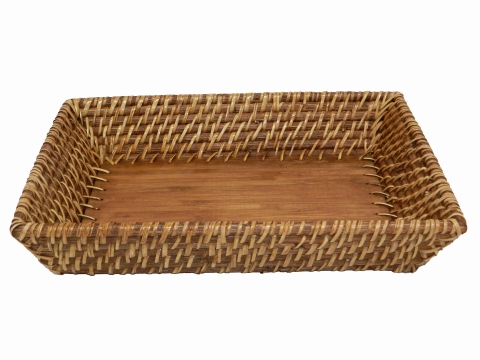 Rectangular rattan bread basket with bamboo bottom 